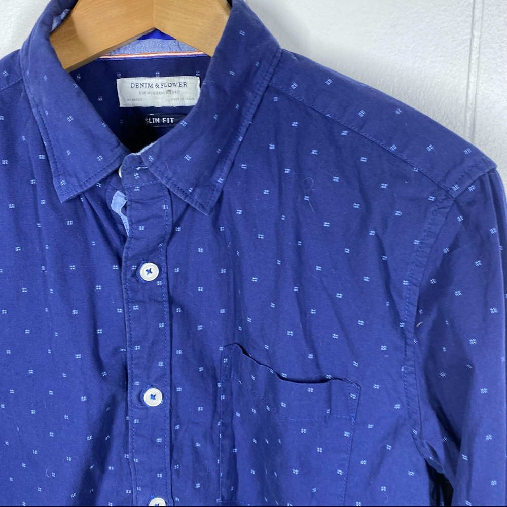 Denim & Flower Navy Blue Button Down Shirt Medium - Picture 2 of 4